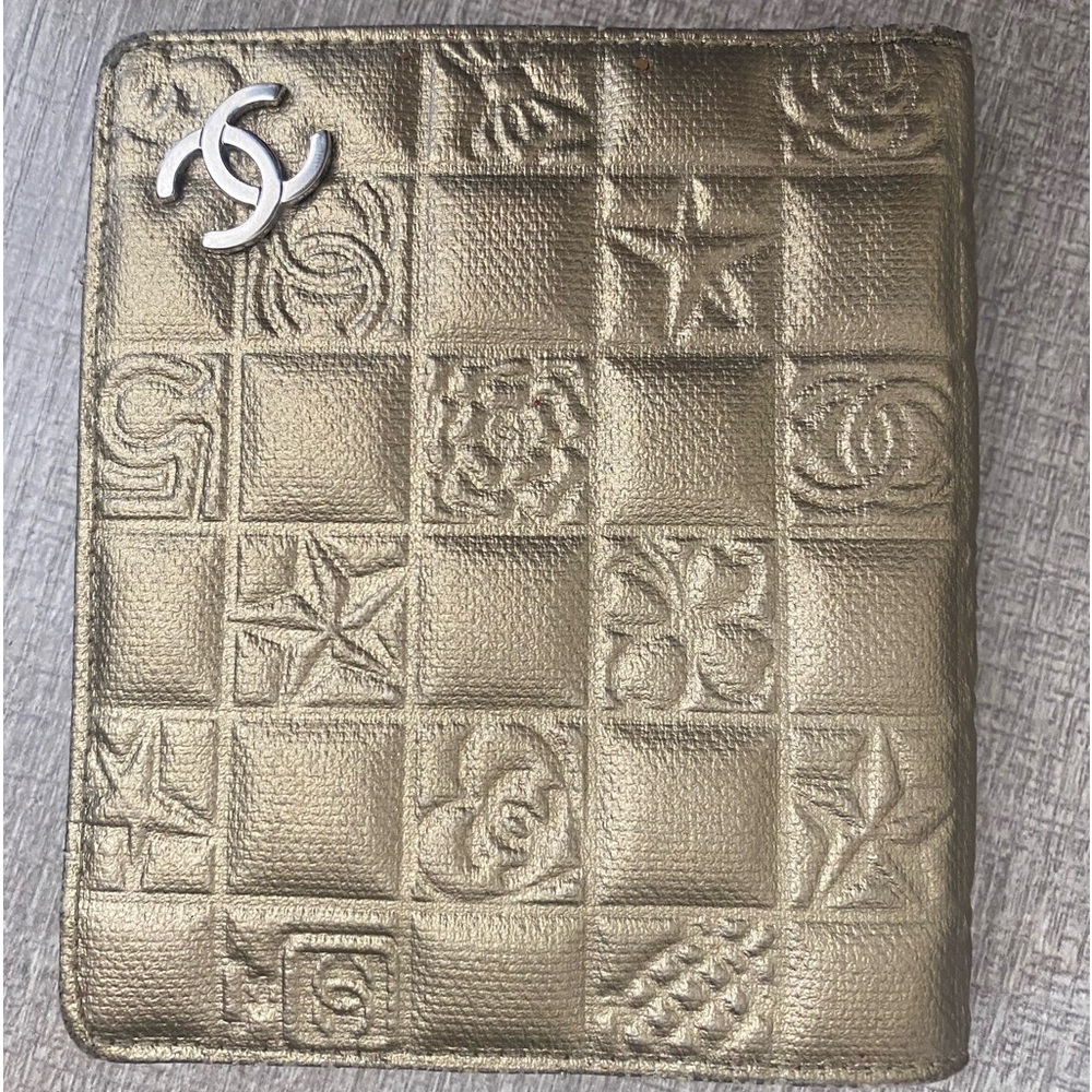 Chanel gold leather bi-fold wallet
